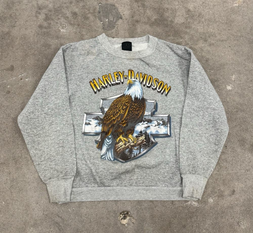 VINTAGE 80s HARLEY DAVIDSON 3D EMBLEM BALD EAGLE SANTA BARBARA CREWNECK SMALL